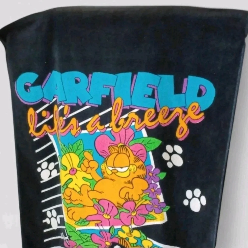 Vintage 1978 Franco Garfield Lifes A Breeze Beach Towel Neon Paw Prints Black